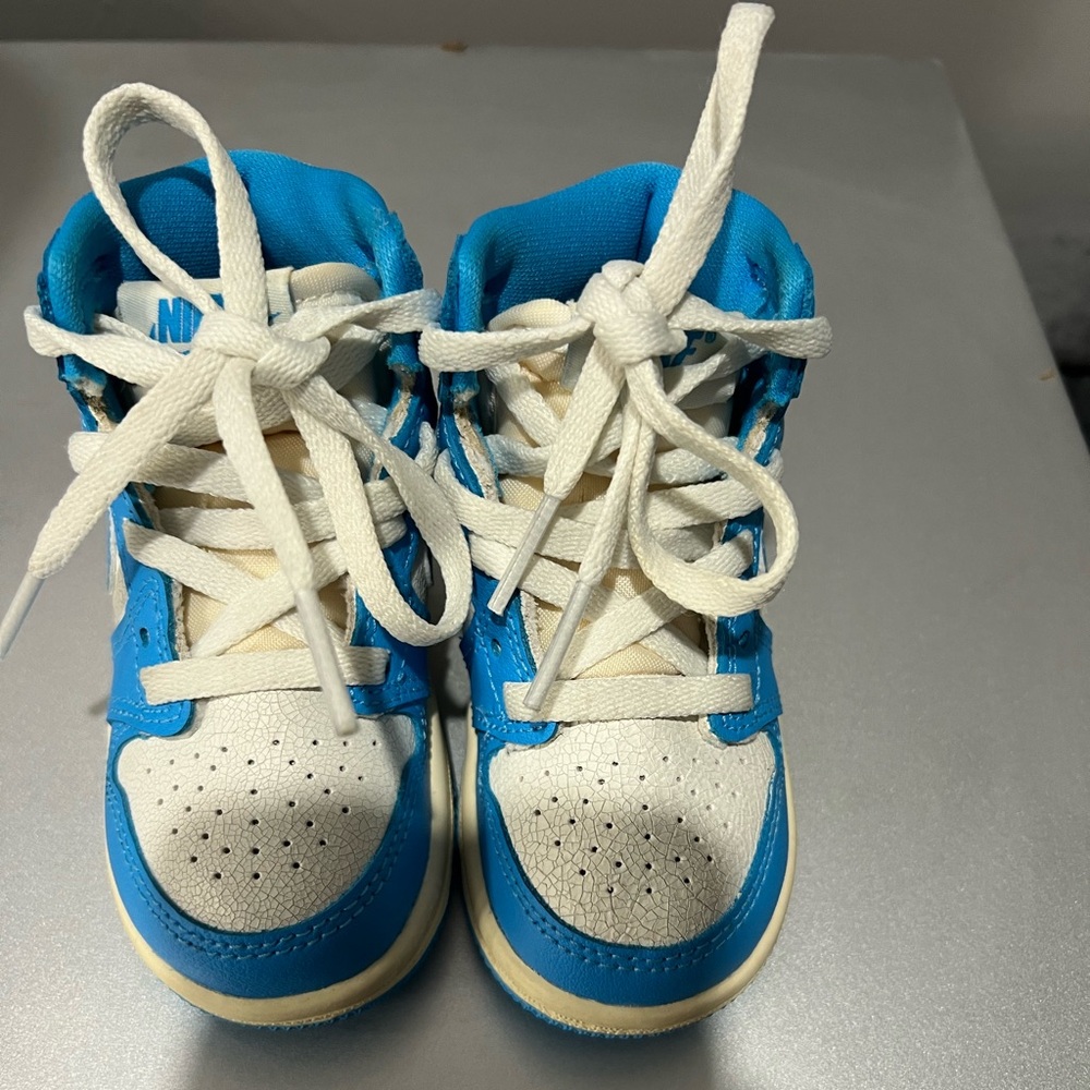 Blue and White High-Top Sneakers
